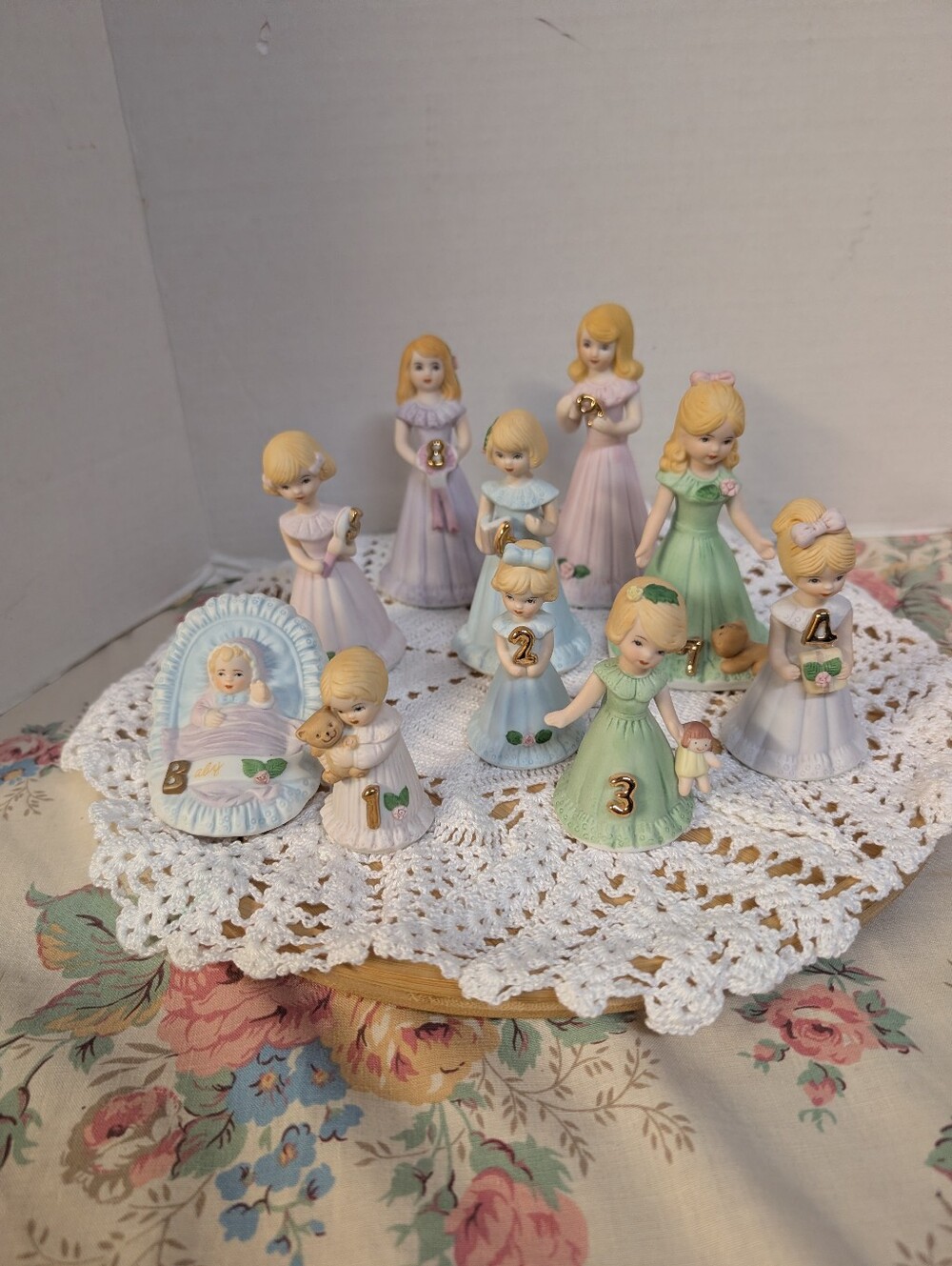 Vintage Growing Up Birthday Girls Blonde Porcelain Figurines Enesco LOT of  10